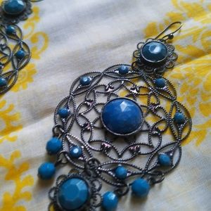Teal black metal vintage chandelier earrings